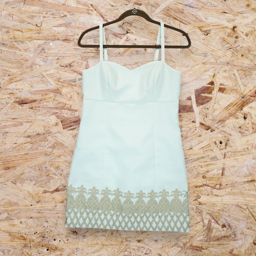 Lilly Pulitzer Resort Lane Dress Resort‎ White Gold Pineapple Trim Size 4
